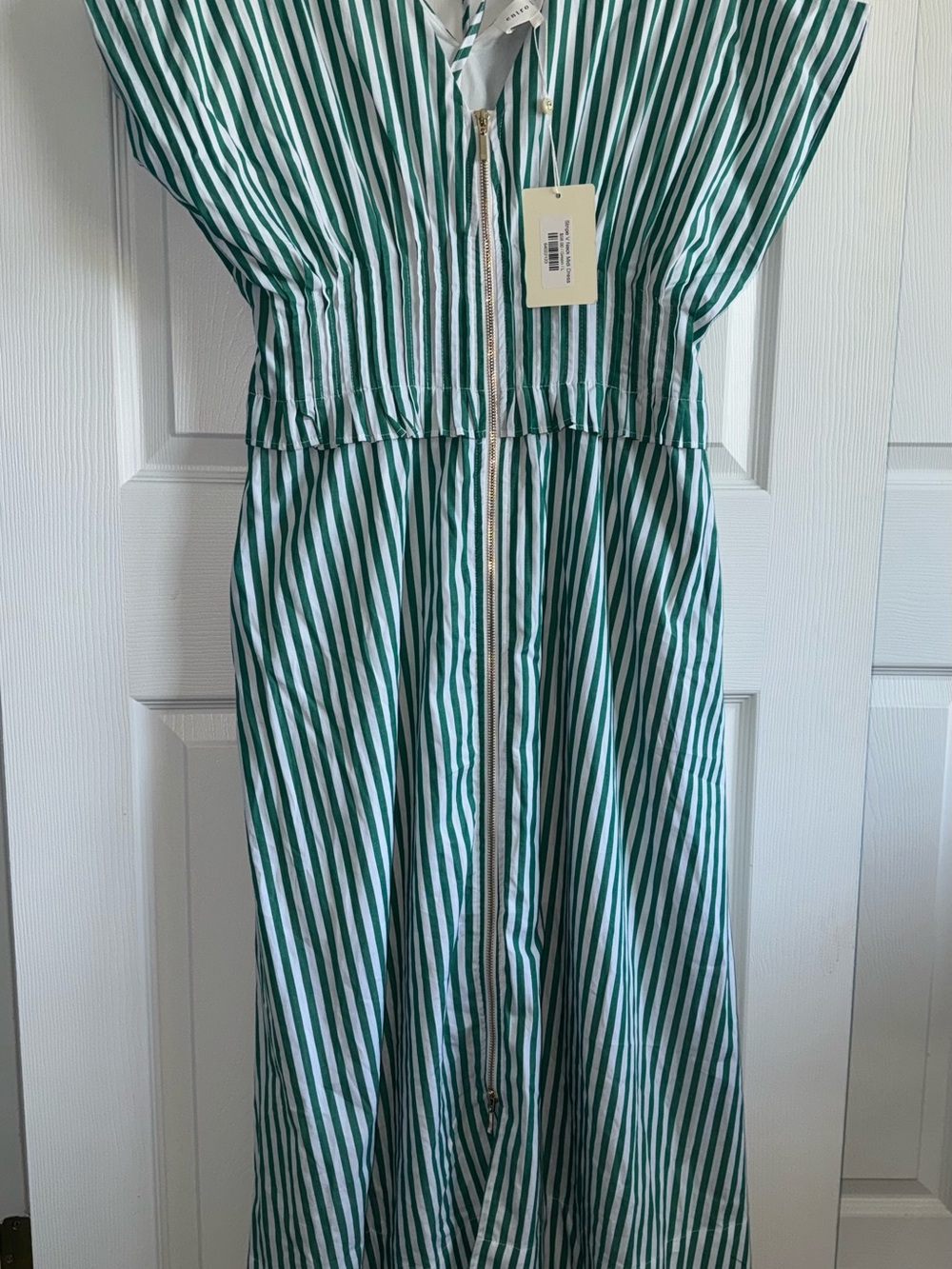 entro Green and White Striped Zip-Front Dress - Picture 1 of 4